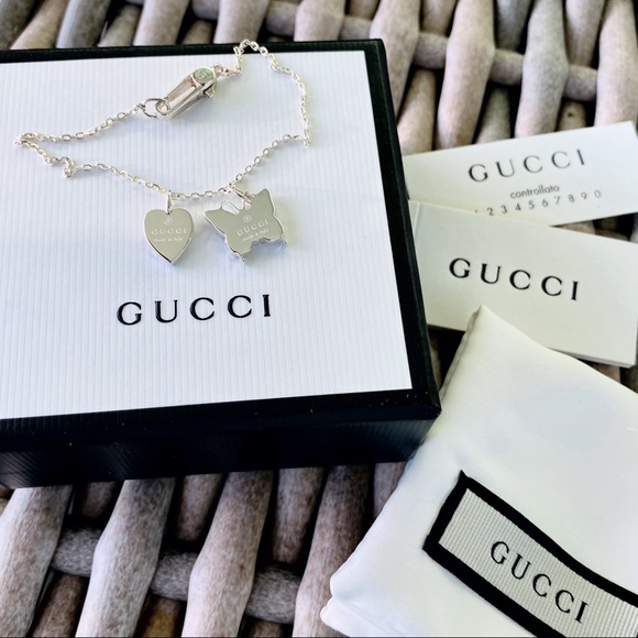 Gucci Heart & Butterfly Silver Logo Charm Bracelet - Picture 16 of 16